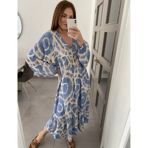 ✖️SOLD✖️ NWT Midi Dress in Blue Resort Beach Pool - Picture 2 of 3